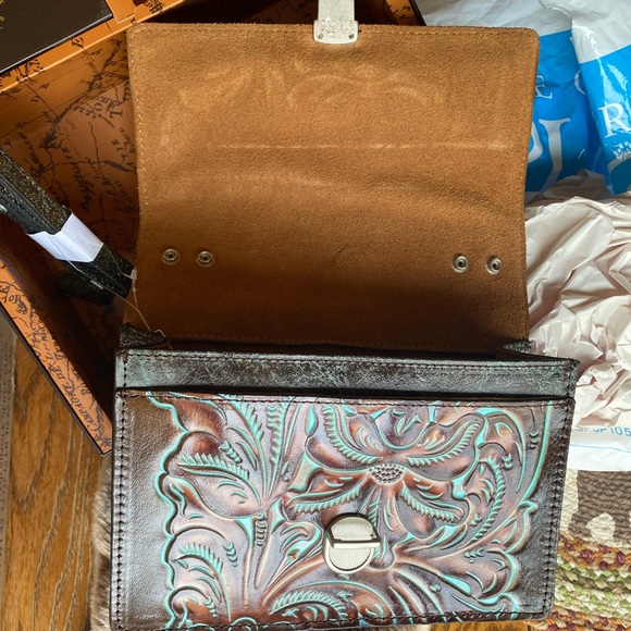 Patricia Nash Turquoise and Brown Embossed Leather Wallet Set - Picture 5 of 7